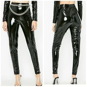 Tic Toc Can't Handle This black vinyl pants